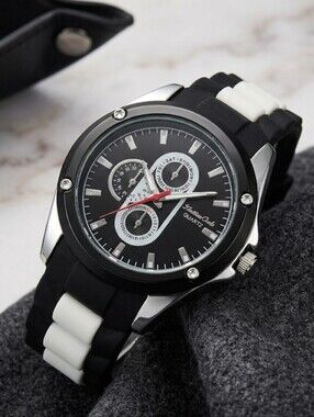 LG Face Monte Carlo Men’s Watch 33541 | Black & White Silicone Link Band Sporty